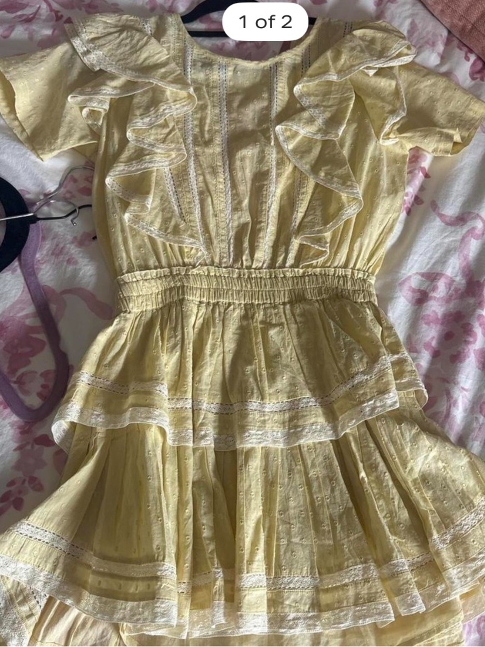 LoveShackFancy Light Yellow Ruffle Eyelet Dress